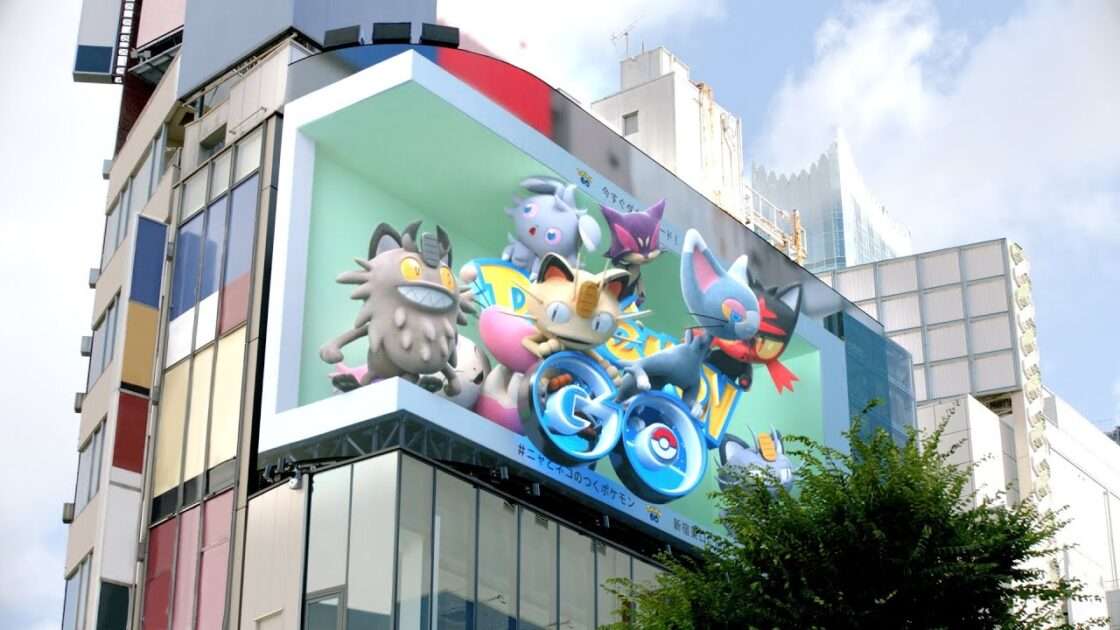 ゲーム内で“ニャ”と“ネコ”のつくポケモンたちに出会いやすくなる！クロス新宿ビジョンに『Pokémon GO』の3D屋外広告が登場